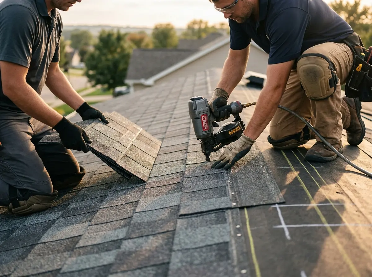 Professional roofer working on a residential roof in Sleepy Hollow